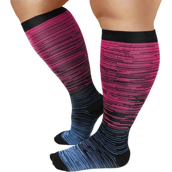 Plus Size Compression Socks for Women & Men, 20-30 mmhg Wide Calf Knee High Stockings for Circulation Support Recovery