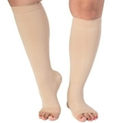 Plus Size Compression Socks for Women and Men 15-20 mmHg Open Toe Beige, 6X-Large