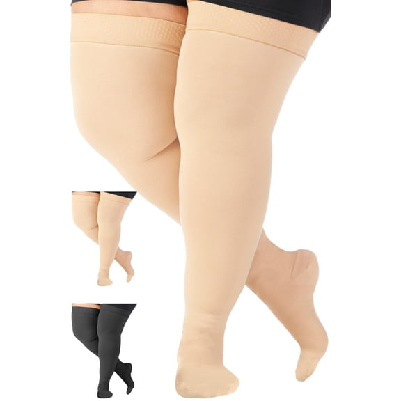Plus Size Compression Thigh Highs for Men and Women 20-30mmHg - Beige, 5XL