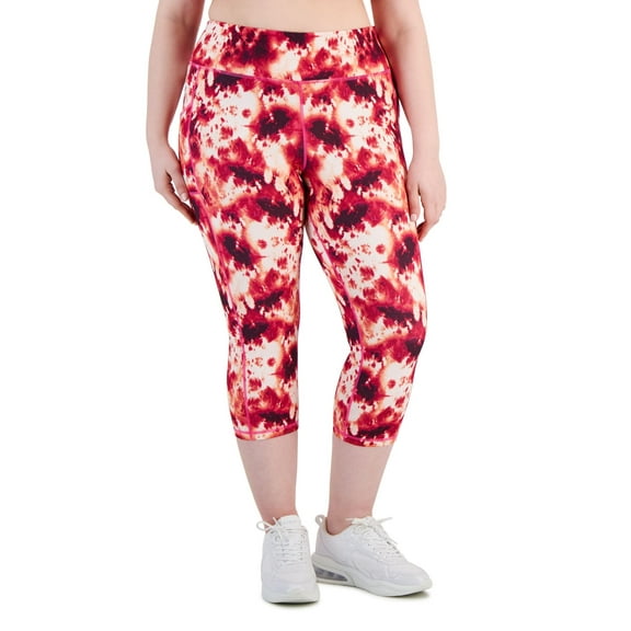 Plus Size Compression Tie-Dye Side-Pocket Crop Leggings Pink Shock 3X