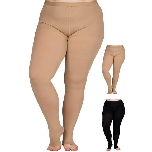 Plus Size Compression Tights for Women 20-30mmHg with Open Toe - Beige, 4XL