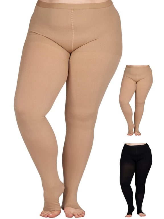 Plus Size Compression Tights for Women 20-30mmHg with Open Toe - Beige, 4XL