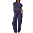 thumbnail image 1 of uublik Plus Size Concert Outfits for Women Short Sleeve Pullover Tops and Long Pants Set Purple, M, 1 of 4