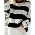 thumbnail image 1 of Plus Size Contrast Striped Round Neck Sweater – Full Size, Soft Knit, Slight Stretch, 1 of 10