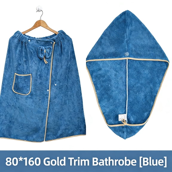 Plus Size Coral Fleece Halter Bathrobe Set (Bathrobe + Drying Cap) Highly Absorbent & Lint-Free, Ideal for Home Bathrooms, Saunas, Pools, Hotels