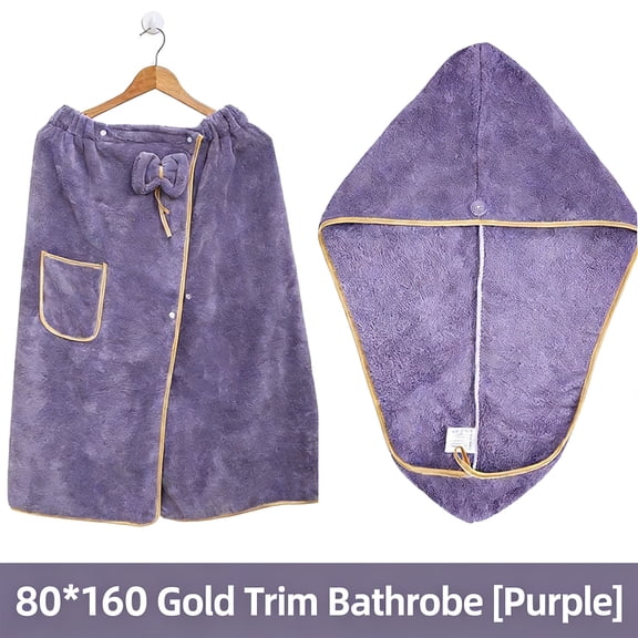 Plus Size Coral Fleece Halter Bathrobe Set (Bathrobe + Drying Cap) Highly Absorbent & Lint-Free, Ideal for Home Bathrooms, Saunas, Pools, Hotels