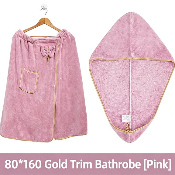 Plus Size Coral Fleece Halter Bathrobe Set (Bathrobe + Drying Cap) Highly Absorbent & Lint-Free, Ideal for Home Bathrooms, Saunas, Pools, Hotels