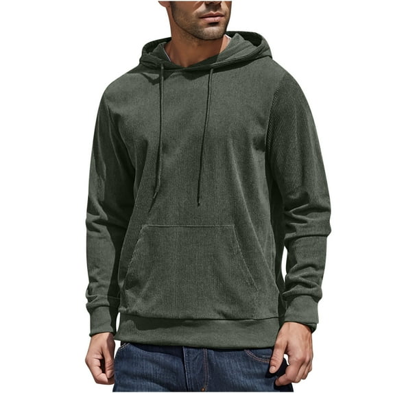 Plus Size Corduroy Hoodies for Men with Pocket Plus Size S-4X Pullover Sweatshirts Mens Casual Solid Color Long Sleeve Athletic Workout Hoodie Tops