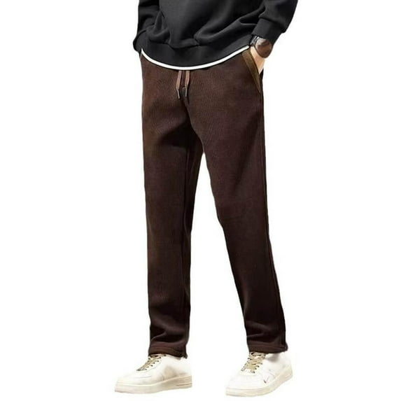 Plus Size Corduroy Pants for Mens Lace-Up Elastic Waist Sweatpant Baggy Relaxed Fit Joggers Pants Comfort Casual Fleece Jogger Sweatpant Trousers with Pockets