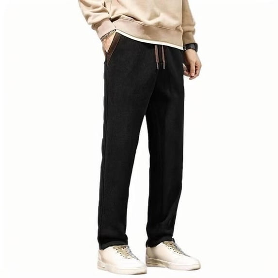 Plus Size Corduroy Pants for Mens Lace-Up Elastic Waist Sweatpant Baggy Relaxed Fit Joggers Pants Comfort Casual Fleece Jogger Sweatpant Trousers with Pockets