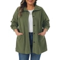 thumbnail image 1 of Plus Size Corduroy Shirt for Women Long Sleeve Button Down Blouses Tops Loose Shacket Jacket with Pockets 2X Army Green, 1 of 6