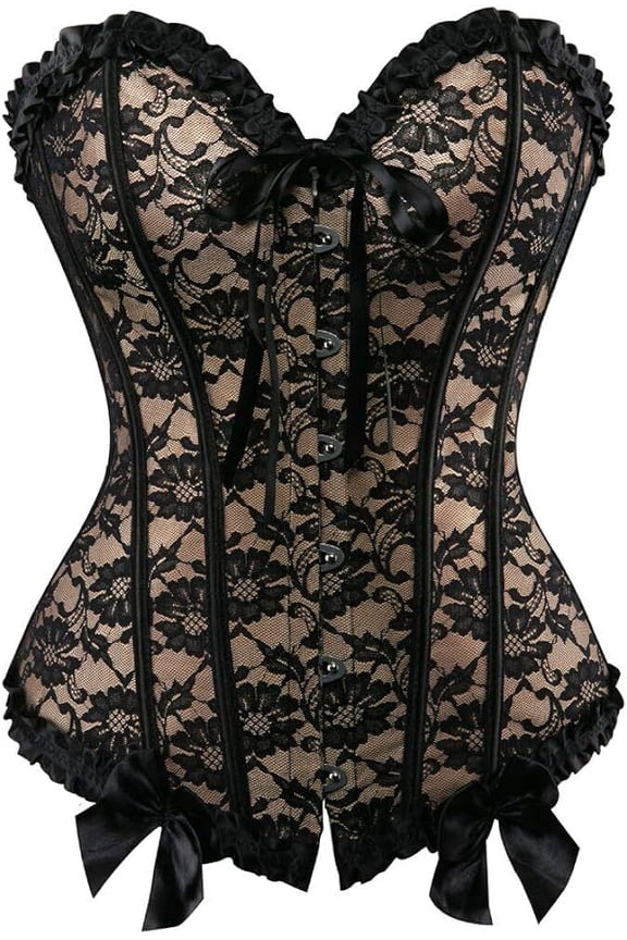 Plus Size Corset Bustier Top Women Overbust Floral Lace Lingerie Victorian Burlesque Costume Halloween Khaki 2XL