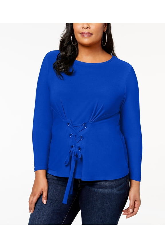 Plus Size Corset Detail Top Bright Blue 2X