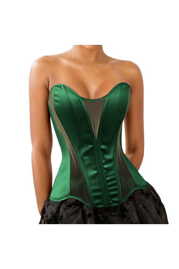 Plus Size Corset Elegant Minimalist Style Corset Solid Hook and Eye Closure Waist Cincher with Steel Boning Overbust Corset Tops for Women Green S