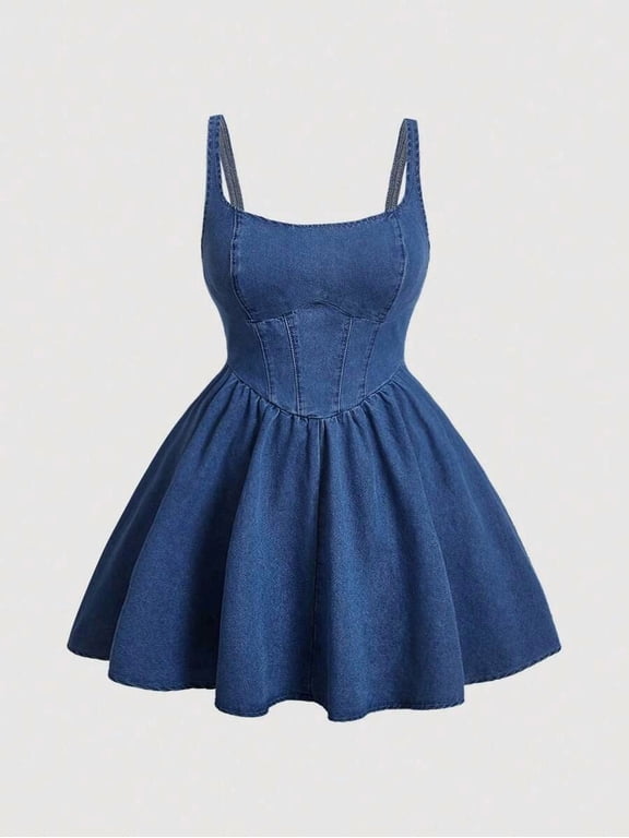 Plus Size Corset Mini Dress, Sleeveless Square Neck Fit and Flare Party Dress, Chic Backless Dress