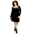 thumbnail image 1 of Plus Size Corset-Style Crushed-Velvet Dress Black 0X, 1 of 1
