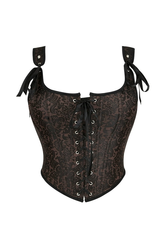 Plus Size Corset Tops for Women Vintage Lace Up Floral Printed Bustier Renaissance Medieval Tank Tops for Party