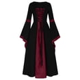 thumbnail image 1 of Plus Size Dress for Women Renaissance Bell Sleeves Lace-up Midi Dress for Halloween Victorian, 1 of 6