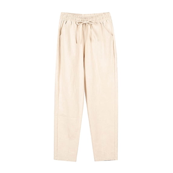 Plus Size Cotton Capris for Women with Pockets Loose Fit Comfy Elastic Drawstring Casual Cropped Pants (XL, Khaki)