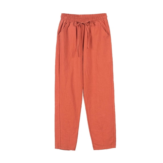 Plus Size Cotton Capris for Women with Pockets Loose Fit Comfy Elastic Drawstring Casual Cropped Pants (XL, Red)