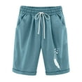thumbnail image 1 of Plus Size Cotton Linen Bermuda Shorts for Women Knee Length Printed Summer Casual Capri Athletic Drawstring Shorts Green,XXL, 1 of 4