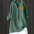 thumbnail image 1 of Plus Size Cotton Linen Blouses for Women Summer Casual Dandelion Print V Neck Button Down Roll-up 3/4 Sleeve Tunic Trendy Tops Shirts, 1 of 3