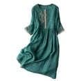 thumbnail image 1 of Plus Size Cotton Linen Dresses for Women Short Sleeve Summer Midi Dress with Pockets Blue M, 1 of 4