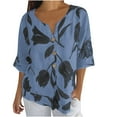 thumbnail image 1 of Plus Size Cotton Linen Tops 1/2 Sleeve Womens Button-up Pullover Loose T-shirts Flower Print Summer Baggy Tees (X-Large, Blue), 1 of 7