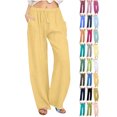 thumbnail image 1 of Plus Size Cotton Linen Wide Leg Pants Elastic Waist Drawstring Closure Loose Fit Comfortable for All-Day Wear & Travel, 1 of 7