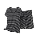 thumbnail image 1 of Plus Size Cotton Lounge Outfits Womens Striped Summer Pjs Sleepwear 2 Piece Soft Pajamas Shorts Sets (5XL, Dark Gray), 1 of 6