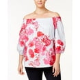 thumbnail image 1 of Plus Size Cotton Off The Shoulder Top Chambray Blue 0X, 1 of 1