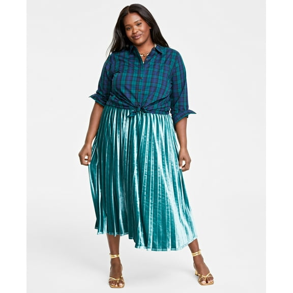 Plus Size Cotton Plaid Button-Front Shirt Dark Forest Combo 3X