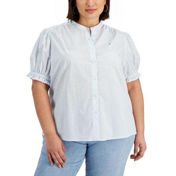 Plus Size Cotton Puff-Sleeve Shirt Sea Angel 2X
