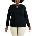 thumbnail image 1 of Plus Size Cotton Rhinestone-Embellished Keyhole-Cutout Top Deep Black 1X, 1 of 1