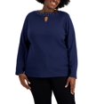 thumbnail image 1 of Plus Size Cotton Rhinestone-Embellished Keyhole-Cutout Top Intrepid Blue 3X, 1 of 1