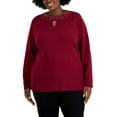 thumbnail image 1 of Plus Size Cotton Rhinestone-Embellished Keyhole-Cutout Top Malbec 1X, 1 of 1