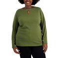 thumbnail image 1 of Plus Size Cotton Rhinestone-Embellished Keyhole-Cutout Top Winter Moss 2X, 1 of 1