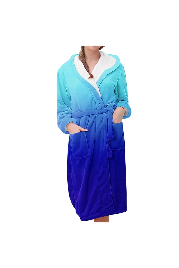 Plus Size Cotton Robes for Women Fleece Women's Nightgowns & Sleepshirts Oversize Length Women's Sleepwear House Womens Robe Blue