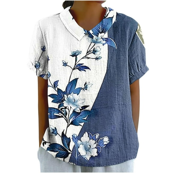 Plus Size Cotton T Shirts Loose Hide Belly Tunic 2026 Summer Womens Tops Dressy Casual Short Sleeve Zipper Womens Summer Shirts with Sleeves