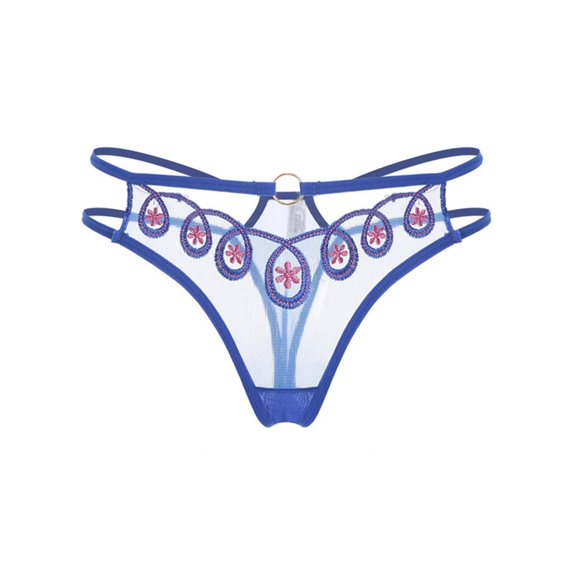 Plus Size Cotton Underwear for Women Large Size Underwear Women's Thong Transparent Crotch Tempting Pearl Massage Underwear Blue One Size