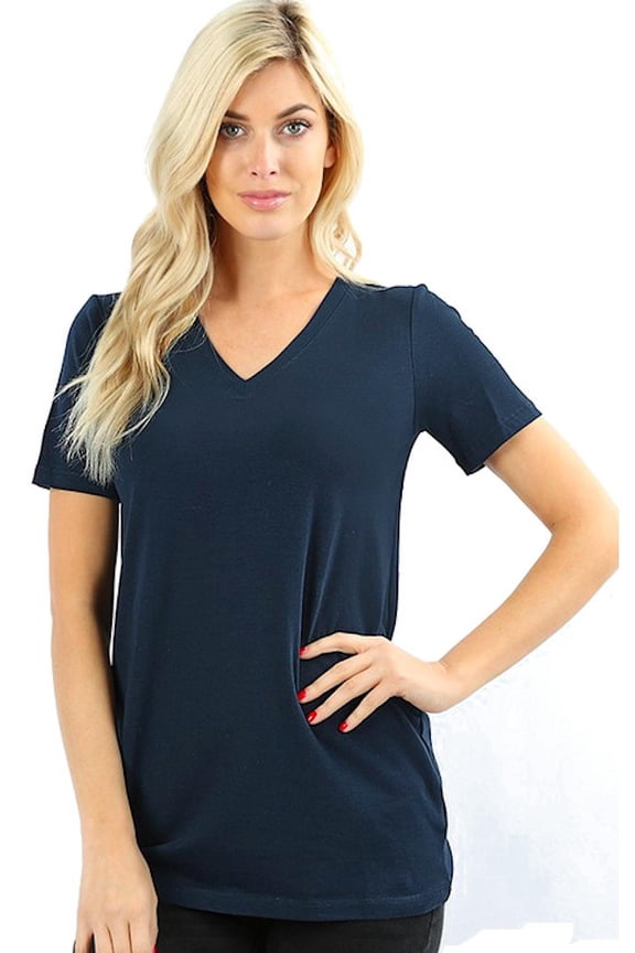 Plus Size Cotton V-Neck Short Sleeve Tee-Shirts Good Quality Tee
