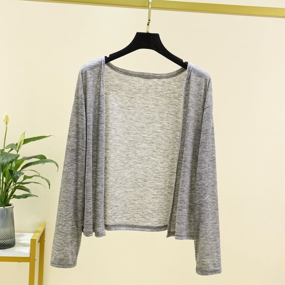 Plus Size Cover Ups for Swimwear Women Women's Cropped Sheer Open Front Cardigan Lightweight Knit Beach Cover Up Comfy Casual Summer Tops Gray M