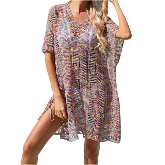 Plus Size Cover Ups for Swimwear, Womens Hollow Out Casual Bathing Suit Bikini Coverups Tops Lightweight Beach Dresses Summer