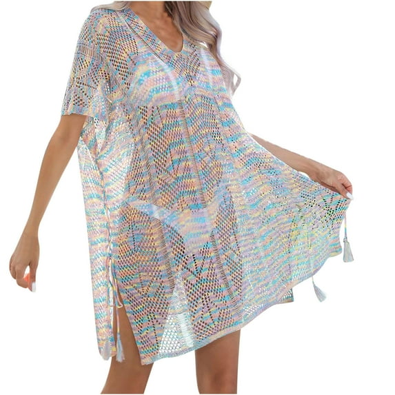 Plus Size Cover Ups for Swimwear, Womens Hollow Out Casual Bathing Suit Bikini Coverups Tops Lightweight Beach Dresses Summer