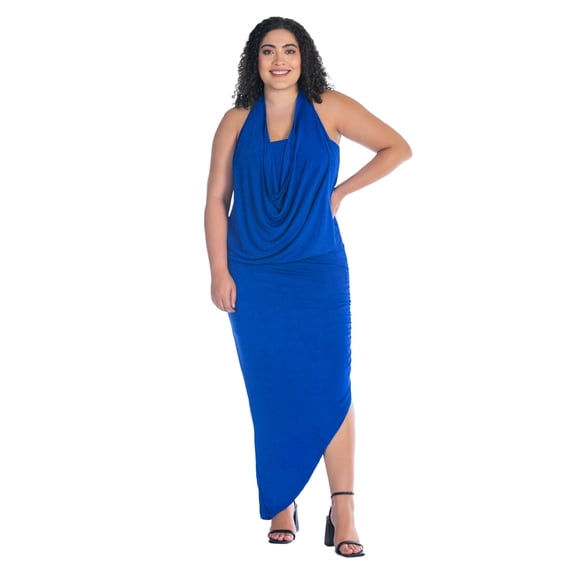 Plus Size Cowl Neck Asymmetrical Halter Dress