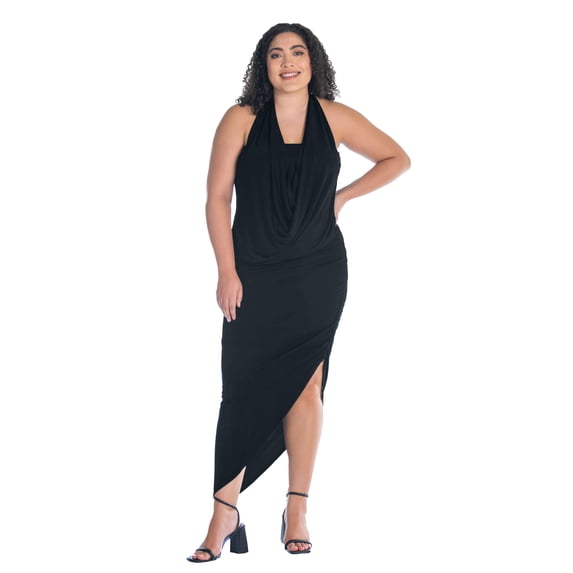 Plus Size Cowl Neck Asymmetrical Halter Dress
