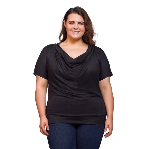 Plus Size Cowl Neck Metallic Banded Top