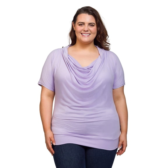 Plus Size Cowl Neck Metallic Banded Top