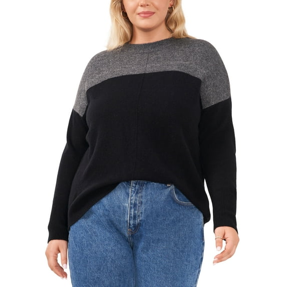 Plus Size Cozy Extended Shoulder Color Blocked Sweater Rich Black 1X