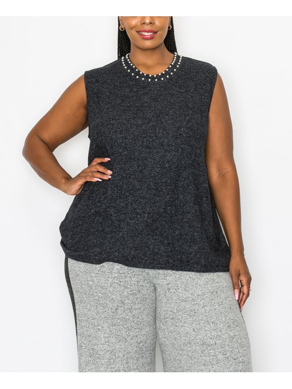 Plus Size Cozy Shell Tank Top with Gunmetal Charcoal 2X